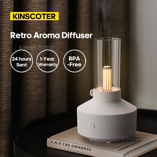 Vintage LED Aroma Diffuser: Essential Oil Humidifier with Filament Night Light, Operates 5-8 Hours, Perfect Bedroom Home Gift