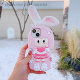 Cartoon Bunny Ears Silicone Phone Case for iPhone 11-15 Pro Max: Cute Plush Girl Bear Lens Cover