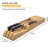 Premium Solid Wood Knife Block Organizer for Drawers – In-Drawer Knife Storage to Protect Blades Under Cabinets