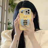 Charming bee-themed silicone iPhone case with foldable wings, compatible with iPhone 11, 12, 13, 14 Pro Max, XS, XR