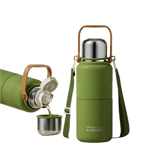 Large Capacity Stainless Steel Thermos Bottle – Portable Vacuum Insulated Water Bottle with Carry Sleeve for Outdoor Use