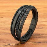 Vintage Men's Woven Multilayer Genuine Leather Bracelet – Geometric Stainless Steel Magnetic Buckle | Boyfriend Birthday Gift