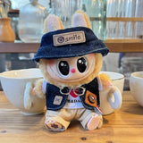 Labubu Doll Denim Outfit Set – 17cm Cowboy Hat, Denim Jacket, White T-Shirt & Khaki Shorts Fashion Clothes for Plush Dolls