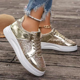 Elegant Gold Sequin Platform Sneakers for Women – Chic Autumn Casual Shoes with Thick Vulcanized Soles