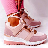 Women's Casual Sports Sneakers – Autumn Platform Wedge Shoes with Thick Soles, Strap, and Mesh Design