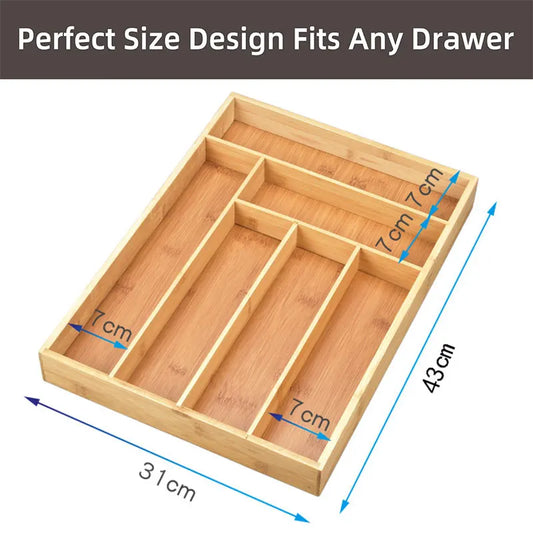 5/6 Slot Bamboo Utensil Organizer – Cutlery Tray for Drawers | Flatware Storage Solution