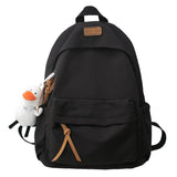 High School Backpack for Girls: College Student Laptop Backpack, Women's School Backpack for Teen Girls, Cute Black Bookbag with Duck Doll