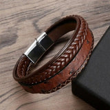 Men's Multilayer Braided Leather Bracelet – Stainless Steel Rope Design | Fashion Bangle Jewelry Gift for Him