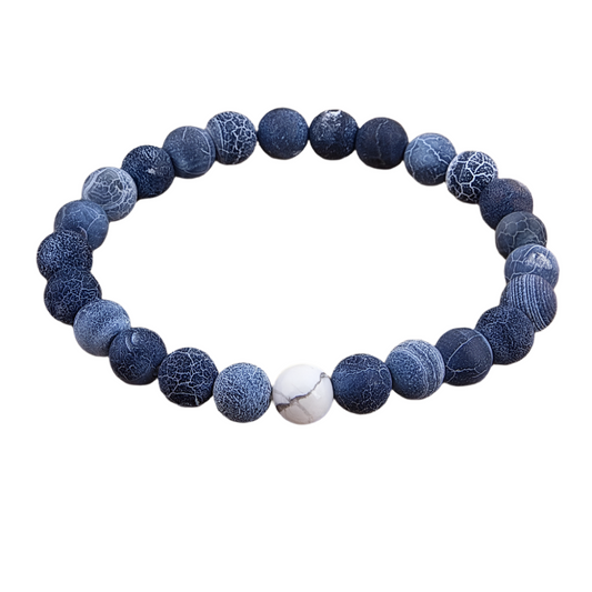 Blue & White Beaded Bracelet for Men & Women – Fashion Charm Jewelry with Velvet Bag | Perfect Birthday Gift