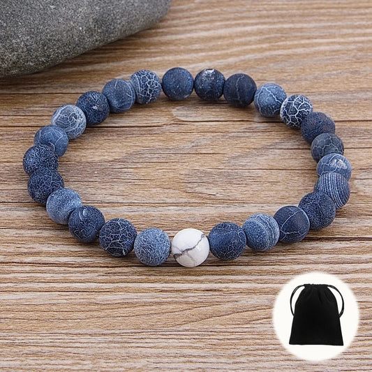 Blue & White Beaded Bracelet for Men & Women – Fashion Charm Jewelry with Velvet Bag | Perfect Birthday Gift