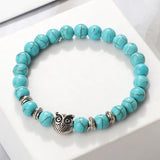 Men's Vintage Owl Charm Bracelet – Natural Lava Stone & Malachite Beads | Couple's Friendship Jewelry Gift