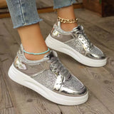 Elegant Gold Sequin Platform Sneakers for Women – Chic Autumn Casual Shoes with Thick Vulcanized Soles