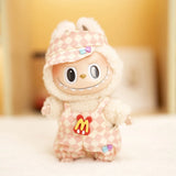17cm Labubu Doll Checkerboard Tennis Outfit Set – Suspender Pants & Shirt Trendy Fashion Clothes for Baby Pendant Dolls