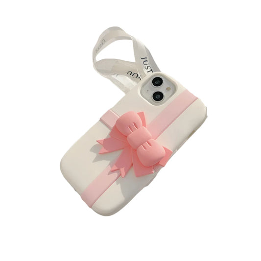 Adorable 3D Pink Bow Gift Box Girl Silicone Phone Case for iPhone 11-15 Pro Max