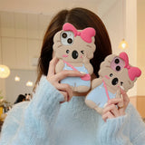 Cute 3D Pink Bow Overall Koala Silicone Phone Case for iPhone 11, 12, 13, 14, 15 Pro Max