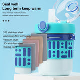 Cute Kid's Thermos with Straw: 316 Stainless Steel Double-Layer Vacuum Flask, Thermal Insulated Sport Water Bottle, 500ml