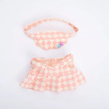 17cm Labubu Doll Checkerboard Tennis Outfit Set – Suspender Pants & Shirt Trendy Fashion Clothes for Baby Pendant Dolls