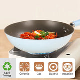 12.5-Inch Nonstick Wok Pan with Lid – Ergonomic Handle & Unique Cover Beads | Uncoated Healthy Stir Fry Wok