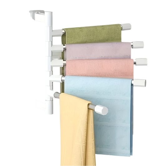 Rotatable Swing Arm Towel Rack: 2-8 Bars, Wall-Mounted Aluminum Hanger Organizer for Bathroom and Kitchen, Space-Saving Design