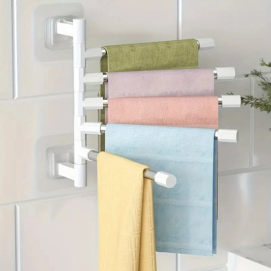 Rotatable Swing Arm Towel Rack: 2-8 Bars, Wall-Mounted Aluminum Hanger Organizer for Bathroom and Kitchen, Space-Saving Design