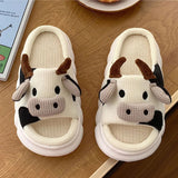 Cute Open-Toe Cow Slippers for Women & Men – Soft, Breathable Unisex Home Slippers for All Seasons | Ideal for Wooden Floors