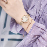 Beautiful Flower Round Dial Quartz Watch for Women - Stainless Steel Mesh Strap, Waterproof Ladies' Timepiece for Female Students