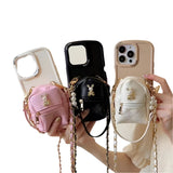 Chic 3D Pearl Diamond Rabbit Wallet Case with Crossbody Neck and Wrist Straps for iPhone 11-14 Pro Max