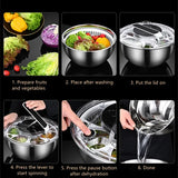 Stainless Steel Vegetable and Fruit Washer, Handheld Salad Spinner with Lid, Colander, and Dryer for Efficient Draining and Dehydrating