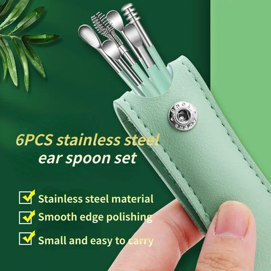 6PCS Stainless Steel Ear Cleaner Set: Earpick Spoon for Gentle Wax Removal, Suitable for Babies and Adults