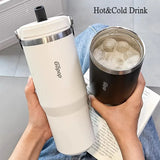 900ml High-Quality Stainless Steel Vacuum Flask – Portable Coffee & Tea Mug with Straw and Handle | Ideal for Hot & Cold Drinks