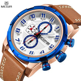 MEGIR Men's Leather Chronograph Sport Watch: Military Style, Precision Quartz, and Timekeeping