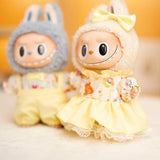 Labubu Doll Yellow Cartoon Outfit Set – 17cm Plush Clothes with Suspender Pants or Dress for Baby Pendant Doll Replacement Styling