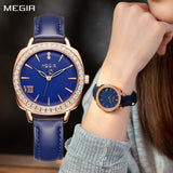 MEGIR Fashion Women's Diamond Leather Bracelet Watch: Luxury Quartz Wristwatch for a Stylish Look