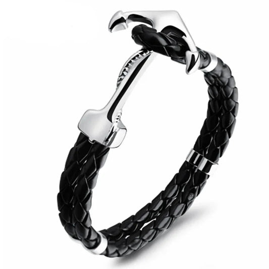 Viking Anchor Bracelet in Punk Style – Stainless Steel & Genuine Leather Design | Handmade Jewelry Gift for Men