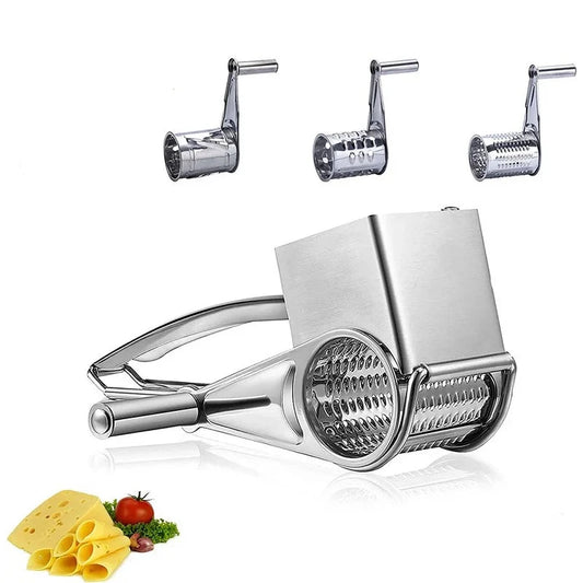 Stainless Steel Rotary Cheese Grater, Manual Handheld Shredder with Drum Blades, Hand Crank Cheese Cutter for Kitchen Use