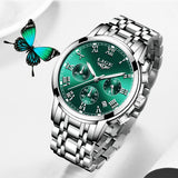 LIGE Women's Chronograph Quartz Watch: Stainless Steel Strap, Waterproof Fashion Bracelet Set