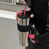 710ml Large Capacity Stainless Steel Car Thermos Mug – Vacuum Flask with Retractable Straw, Leak-Proof Bottle for Coffee, Tea, and Cold Drinks