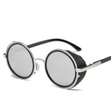 Vintage Retro Style Steampunk Sunglasses for Men with Round Goggles, Side Visor, and Circle Lenses - Mens' Punk Eyewear Oculos De Sol