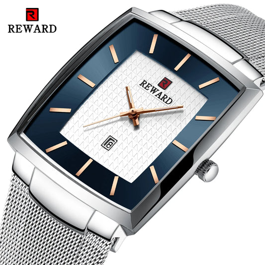 Luxury Slim Blue Quartz Stainless Steel Watch - Men's Fashion Mesh Waterproof Business Wristwatch