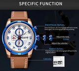 MEGIR Men's Leather Chronograph Sport Watch: Military Style, Precision Quartz, and Timekeeping