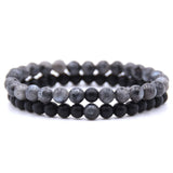 2-Piece Couple's Lava Stone & Tiger Eye Bracelet Set – Black & White Distance Beaded Yoga Bracelets for Men