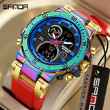 SANDA Men's Luxury Sports Wristwatch, Dual Display Quartz Analog Watch with Waterproof Silicone Band and Alarm