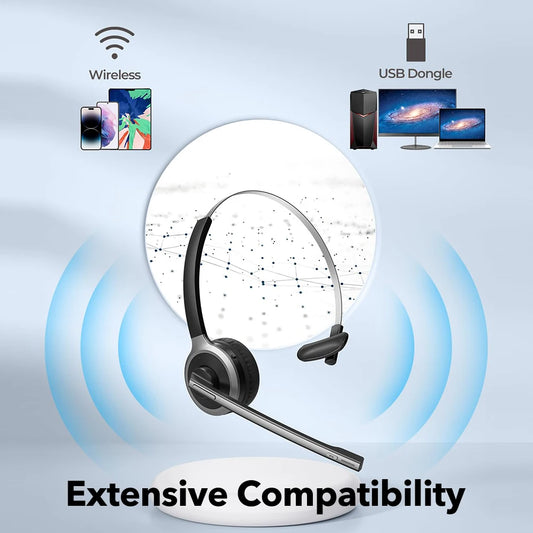 Mpow Bluetooth 5.0 Wireless Headphones with Mic, PC Office Call Center Headset with USB Adapter, 18 Hours Talk Time