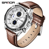 SANDA Fashion Quartz Wristwatch, Waterproof with Round Dial, Three-Dimensional Metal Design, Fluorescent Gentleman’s Watch