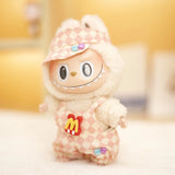 17cm Labubu Doll Checkerboard Tennis Outfit Set – Suspender Pants & Shirt Trendy Fashion Clothes for Baby Pendant Dolls