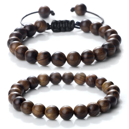 Vintage Wooden Beads Bracelet – 6/8/10mm Handmade Black Rosewood for Prayer & Meditation | Men's & Women's Yoga Pulsera Jewelry