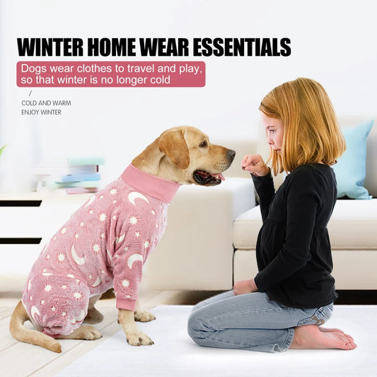 Cozy Flannel Dog Pajamas: Jumpsuits with Bone and Moon Pattern, Ideal for Medium and Large Dogs, Keeping Them Warm and Stylish in Chilly Weather, Dog Clothes