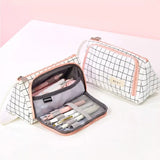 Multi-Layer Large Capacity Stationery Pen Case: Simple Plaid Pencil Case, Ideal for Travel and Cosmetic Storage