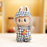 17cm Labubu Doll Checkerboard Tennis Outfit Set – Suspender Pants & Shirt Trendy Fashion Clothes for Baby Pendant Dolls