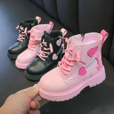 Girls' Fashion Rubber Boots: Stylish Pink with Love Design, Soft Cotton Lining, Side Zip, Princess Round-toe PU